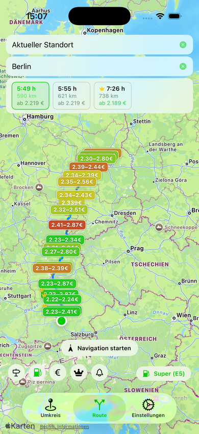 Route with stations along the way